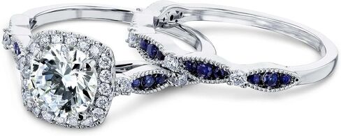 Kobelli Round Moissanite and Blue Sapphire Bridal Set (GH/VS) in Kuwait