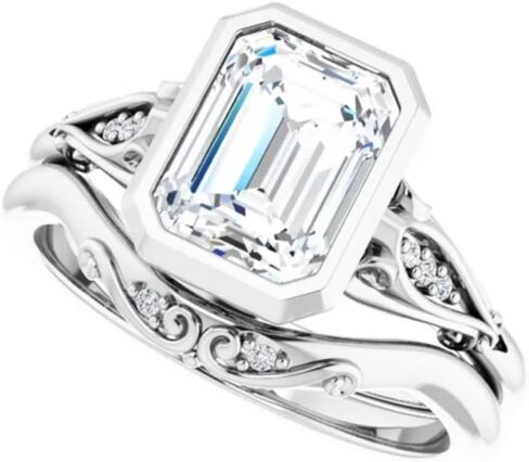 2 CT Moissanite Handmade Wedding Ring Set Engagement Anniversary Ring for Women, Bezel Style Design, Promise Gifts for Her Solitaire in Kuwait