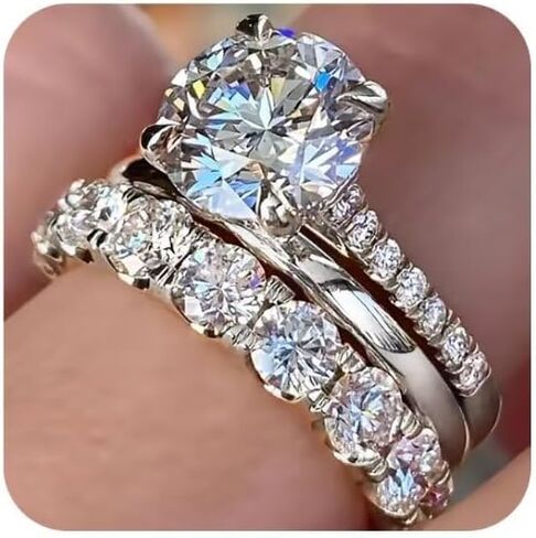 3CT CZ Bridal Set for Women 14K Gold Plated AAAAA Simulated Diamond Stackable Anniversary Eternity Rings for Her Cubic Zirconia Round Cut Wedding Bands Engagement Promise Ring（Gold，​Size 8） in Kuwait
