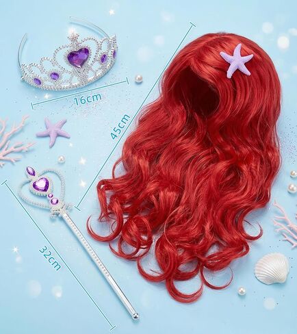 G.C Mermaid Costume for Girls,Little Mermaid Dress with Red Wig,Princess Dress Up Halloween Birthday Gift for Kids 2-7 in Kuwait