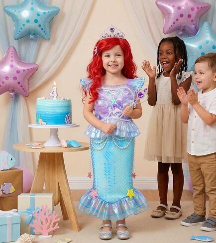 G.C Mermaid Costume for Girls,Little Mermaid Dress with Red Wig,Princess Dress Up Halloween Birthday Gift for Kids 2-7 in Kuwait