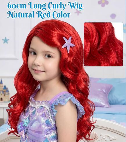 G.C Mermaid Costume for Girls,Little Mermaid Dress with Red Wig,Princess Dress Up Halloween Birthday Gift for Kids 2-7 in Kuwait