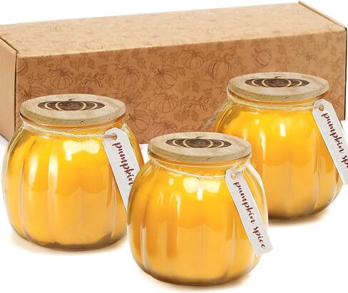 Fall Pumpkin Candle Set, Pumpkin Spice Scented Candle, Thanksgiving Fall Table Centerpiece, Farmhouse Fall Halloween Home Decor, Pumpkin Shaped Candle Gift (3 x 5oz) in Kuwait