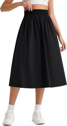 G4Free Women's Midi Skirts 29" High Waisted Quick Dry Water Resistant Lightweight Skirt with Pockets Travel Casual UPF 50+ in Kuwait