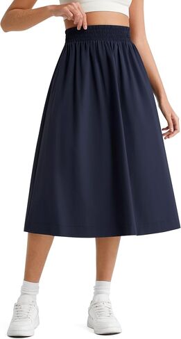 G4Free Women's Midi Skirts 29" High Waisted Quick Dry Water Resistant Lightweight Skirt with Pockets Travel Casual UPF 50+ in Kuwait