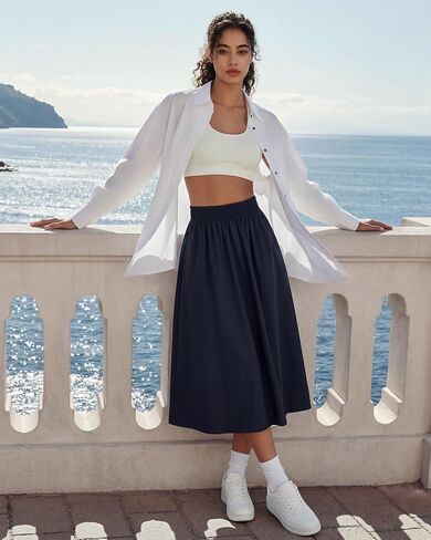 G4Free Women's Midi Skirts 29" High Waisted Quick Dry Water Resistant Lightweight Skirt with Pockets Travel Casual UPF 50+ in Kuwait