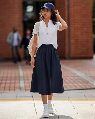 G4Free Women's Midi Skirts 29" High Waisted Quick Dry Water Resistant Lightweight Skirt with Pockets Travel Casual UPF 50+ in Kuwait