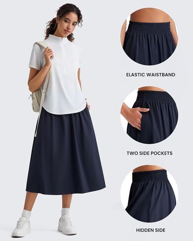 G4Free Women's Midi Skirts 29" High Waisted Quick Dry Water Resistant Lightweight Skirt with Pockets Travel Casual UPF 50+ in Kuwait