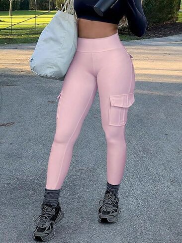 Women's High Waisted Cargo Leggings Yoga Pants with Flap Pockets for Workout Casual in Kuwait