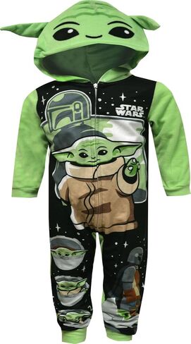 AME Sleepwear Boys' Star Wars Manadalorian Grogu Hooded Onesie Pajama in Kuwait