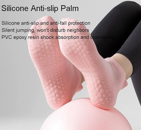 Mealah 4 Pairs Pilates Socks for Women Yoga Socks With Grips Non Slip Crew Socks for Barre Dance Workout Hospital Barefoot in Kuwait