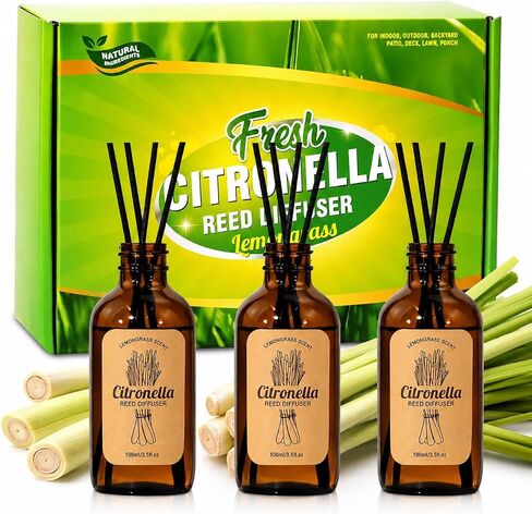 STRN Citronella Reed Diffuser Set, Citronella Scent Oil Diffuser with 18 Sticks, 3 Packs 300ML(10.14fl.oz), Summer Air Fresheners, Refreshing Long-Lasting Fragrance for Living Room, Bedroom, Office in Saudi Arabia