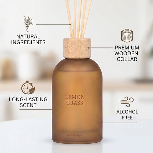 Reed Diffuser Set for Home 6.7 oz Scented Oil Diffuser with 6 Fiber Sticks, Smell Good Long Lasting Fragrance for Bathroom, Living Room, Office and Aromatherapy Gift (Lemon Grass) in Kuwait