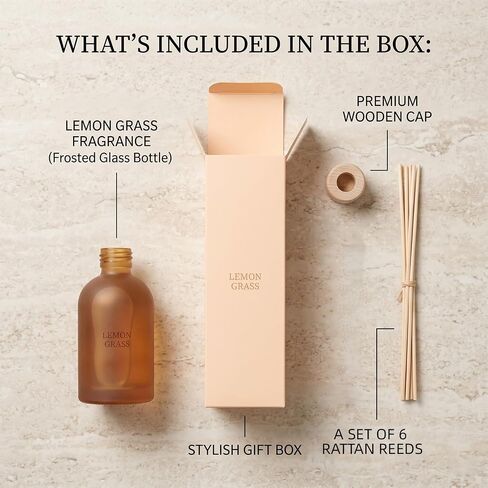 Reed Diffuser Set for Home 6.7 oz Scented Oil Diffuser with 6 Fiber Sticks, Smell Good Long Lasting Fragrance for Bathroom, Living Room, Office and Aromatherapy Gift (Lemon Grass) in Kuwait