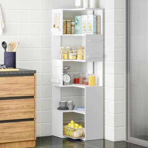 PPAMAPIC 5 Tier Corner Bookshelf, 63" Tall L Shaped Bookcase, Corner Cabinet, Wood Grain Shelf Display Rack for Kitchen, Bedroom, Living Room (White) in Kuwait