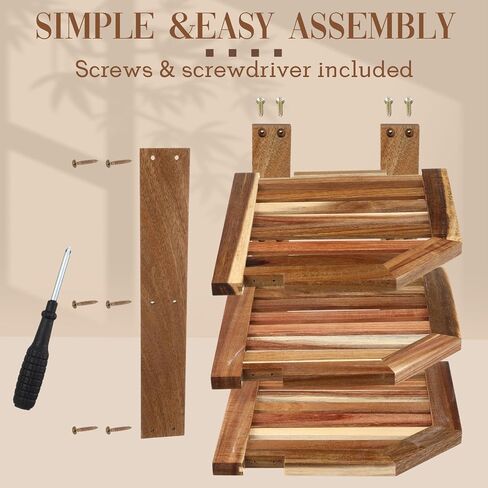 Mifoci 3 Tier Acacia Wood Corner Shelf Organizer لطاولة المطبخ والخزانة، منظم مساحة رف زاوية من الخشب الصلب للأطباق والأطباق والأوعية والأكواب وتخزين المؤن، 9.5 بوصة × 10 بوصة، تتضمن الأجهزة in Kuwait