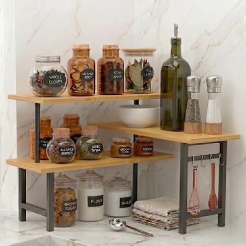 3-Tier Bamboo Corner Organizer, Extended Top Shelf, Kitchen and Coffee Bar in Kuwait