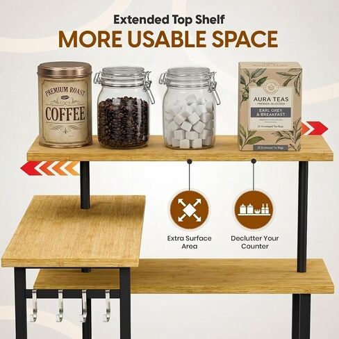 3-Tier Bamboo Corner Organizer, Extended Top Shelf, Kitchen and Coffee Bar in Kuwait