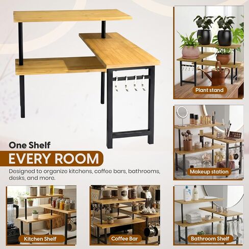 3-Tier Bamboo Corner Organizer, Extended Top Shelf, Kitchen and Coffee Bar in Kuwait