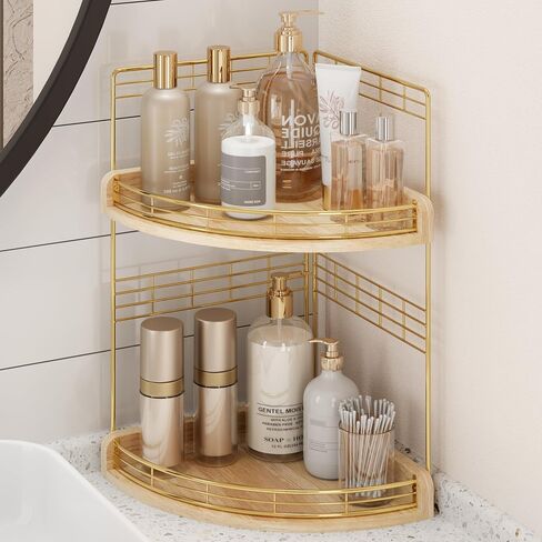 Bathroom Countertop Corner Organizer for Small Spaces – 2-Tier Counter Shelf for Sink & Vanity, Compact Vertical Storage for Toiletries (Walnut) in Saudi Arabia