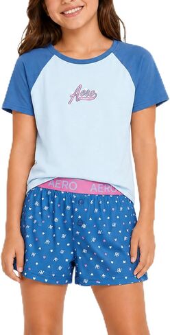 AEROPOSTALE Girls Pajama Set - 2 Piece Short Sleeve Crew Neck Sleep T Shirt and Pajama Shorts PJs Short Sets for Girls in Kuwait