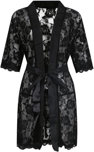 Men's Sexy Sissy Lace Bathrobes Pajamas Robes Set Night Lingerie with Thong in Kuwait