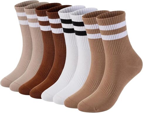 Women’s Striped Crew Socks Combed Cotton Cute Socks for Women 4 Pairs in Saudi Arabia