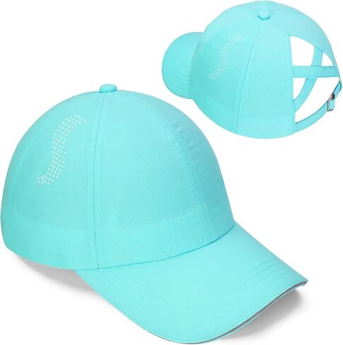 Girls Criss Cross Ponytail Hat Reflective Baseball Cap Kids Lightweight Quick Drying Mesh Golf Hat Age 5-12 in Saudi Arabia