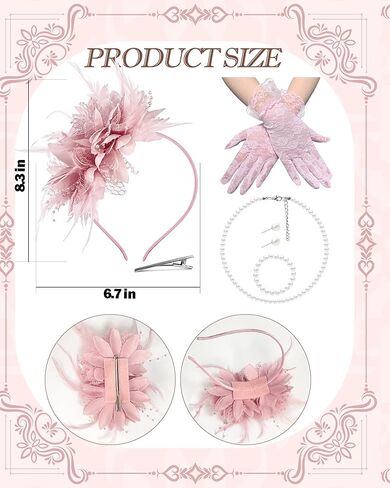 Girls Tea Party Fascinators Hats with Lace Gloves for Tea Party in Kuwait