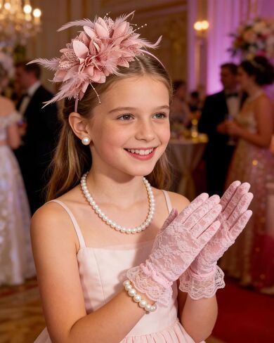 Girls Tea Party Fascinators Hats with Lace Gloves for Tea Party in Kuwait