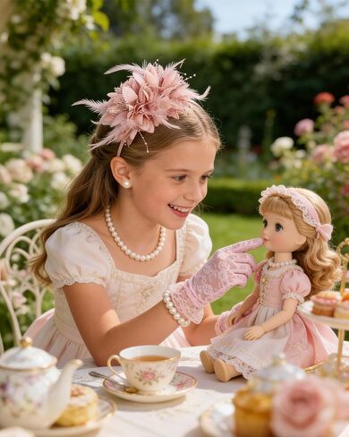 Girls Tea Party Fascinators Hats with Lace Gloves for Tea Party in Kuwait