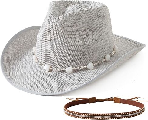 Jastore Kids Girls Western Cowboy Hat Toddler Straw Sun Hat with Two Decorative Bands in Kuwait