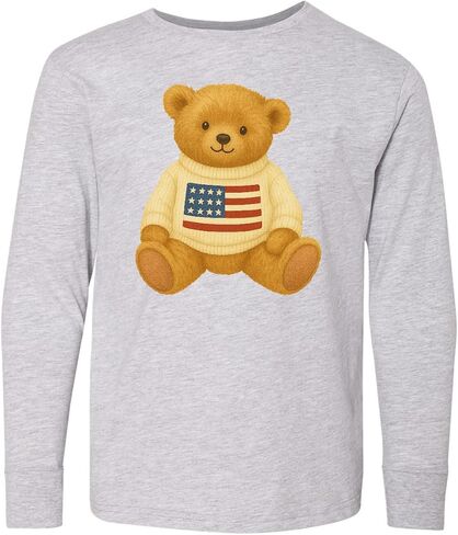 تي شيرت Inktastic American Flag Bear للشباب بأكمام طويلة in Kuwait