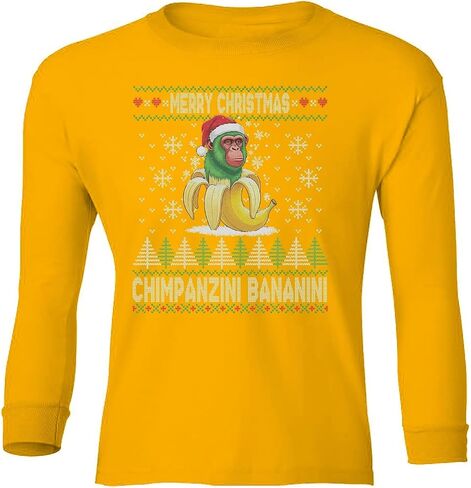 Chimpanzini Bananini Italian Brainrot Funny Xmas Ugly Youth Long Sleeve T-Shirt in Saudi Arabia