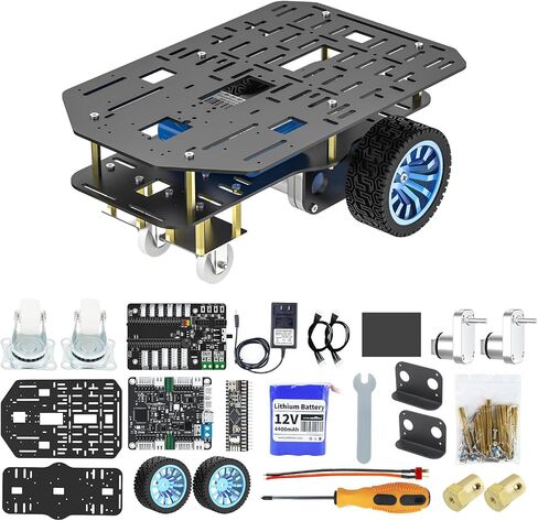 Yahboom 4WD Smart Chassis Car Kit with Aluminum Alloy Chassis,520 Encoder Motor,65mm Wheels,Robotic Moving Platform (Black, Unassembled) with Battery in Saudi Arabia