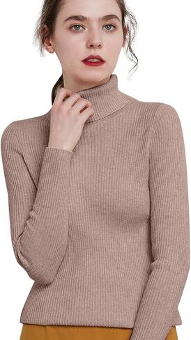 Women's Turtleneck Sweaters Long Sleeve Shirts Fall Trendy Tops Slim Fit Ribbed Knit Basic Thermal Casual Pullover in Kuwait