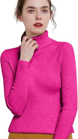 Women's Turtleneck Sweaters Long Sleeve Shirts Fall Trendy Tops Slim Fit Ribbed Knit Basic Thermal Casual Pullover in Kuwait