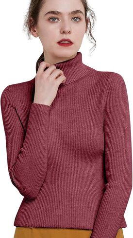 Women's Turtleneck Sweaters Long Sleeve Shirts Fall Trendy Tops Slim Fit Ribbed Knit Basic Thermal Casual Pullover in Kuwait