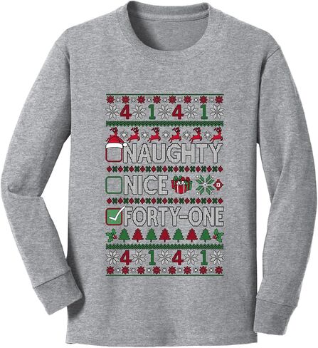 Funny Forty One 41 Nice Naughty Checklist Ugly Christmas Youth Longsleeve Shirt in Kuwait