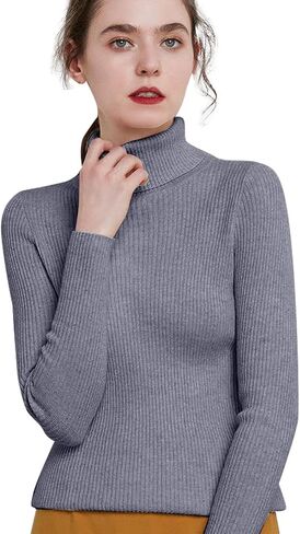 Women's Turtleneck Sweaters Long Sleeve Shirts Fall Trendy Tops Slim Fit Ribbed Knit Basic Thermal Casual Pullover in Kuwait