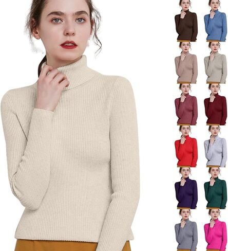 Women's Turtleneck Sweaters Long Sleeve Shirts Fall Trendy Tops Slim Fit Ribbed Knit Basic Thermal Casual Pullover in Kuwait