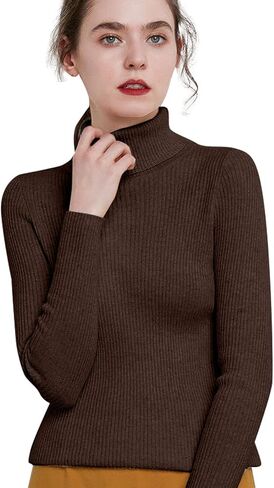 Women's Turtleneck Sweaters Long Sleeve Shirts Fall Trendy Tops Slim Fit Ribbed Knit Basic Thermal Casual Pullover in Kuwait