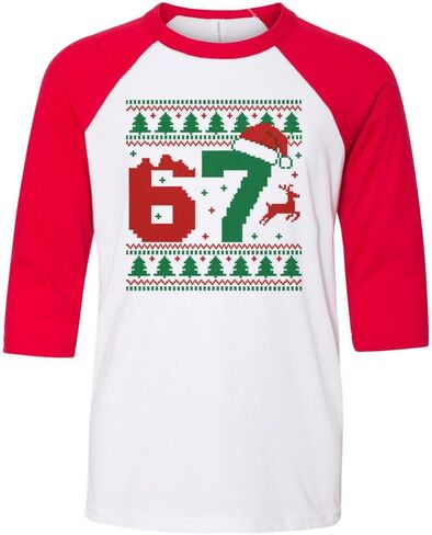 TeesAndTankYou Ugly Sweater 67 Christmas Kids Three-Quarter Raglan Sleeve Baseball Shirt Youth in Kuwait