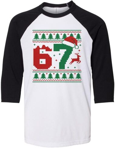 TeesAndTankYou Ugly Sweater 67 Christmas Kids Three-Quarter Raglan Sleeve Baseball Shirt Youth in Kuwait