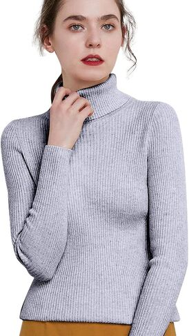 Women's Turtleneck Sweaters Long Sleeve Shirts Fall Trendy Tops Slim Fit Ribbed Knit Basic Thermal Casual Pullover in Kuwait