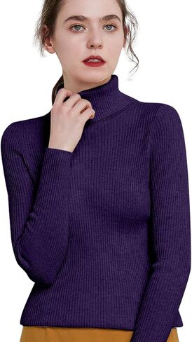 Women's Turtleneck Sweaters Long Sleeve Shirts Fall Trendy Tops Slim Fit Ribbed Knit Basic Thermal Casual Pullover in Kuwait
