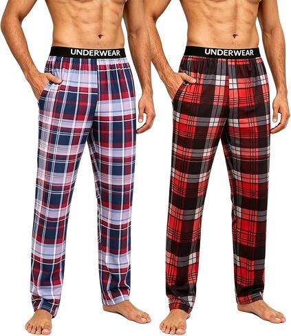 2 Pack Men's Lightweight Pajama Pants, Soft Sleep Lounge Pants with Pockets, Casual Mens Pjs Bottoms in Kuwait
