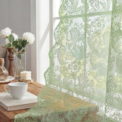 Horaldaily Beige Lace Curtains for Living Room and Bedroom, Farmhouse Boho Floral Lace Sheer Curtains, Rod Pocket, Light Filtering, Vintage Sheer Drapes, 52" W x 63" L, 2 Panels in Saudi Arabia