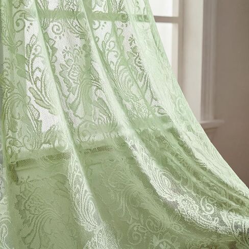 Horaldaily Beige Lace Curtains for Living Room and Bedroom, Farmhouse Boho Floral Lace Sheer Curtains, Rod Pocket, Light Filtering, Vintage Sheer Drapes, 52" W x 63" L, 2 Panels in Saudi Arabia