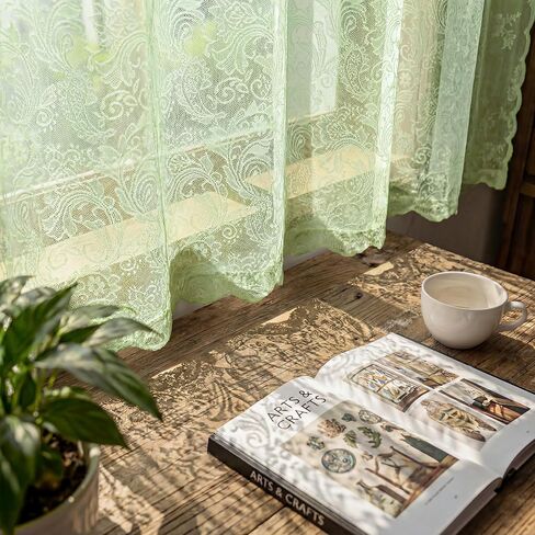 Horaldaily Beige Lace Curtains for Living Room and Bedroom, Farmhouse Boho Floral Lace Sheer Curtains, Rod Pocket, Light Filtering, Vintage Sheer Drapes, 52" W x 63" L, 2 Panels in Saudi Arabia